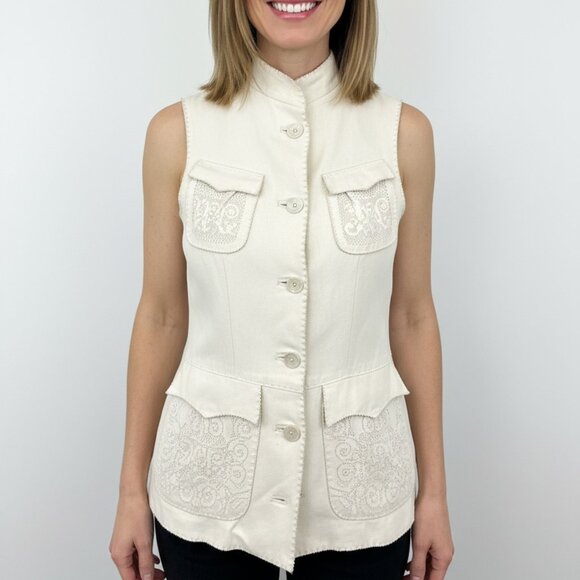 Jean Paul Gaultier Designer Vest – Structured Cream Top with Textured Pockets - Picture 1 of 2